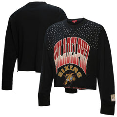 Philadelphia 76ers Women's Hardwood Classics Studded Boxy Cropped Long Sleeve T-Shirt Black | Mitchell & Ness discount