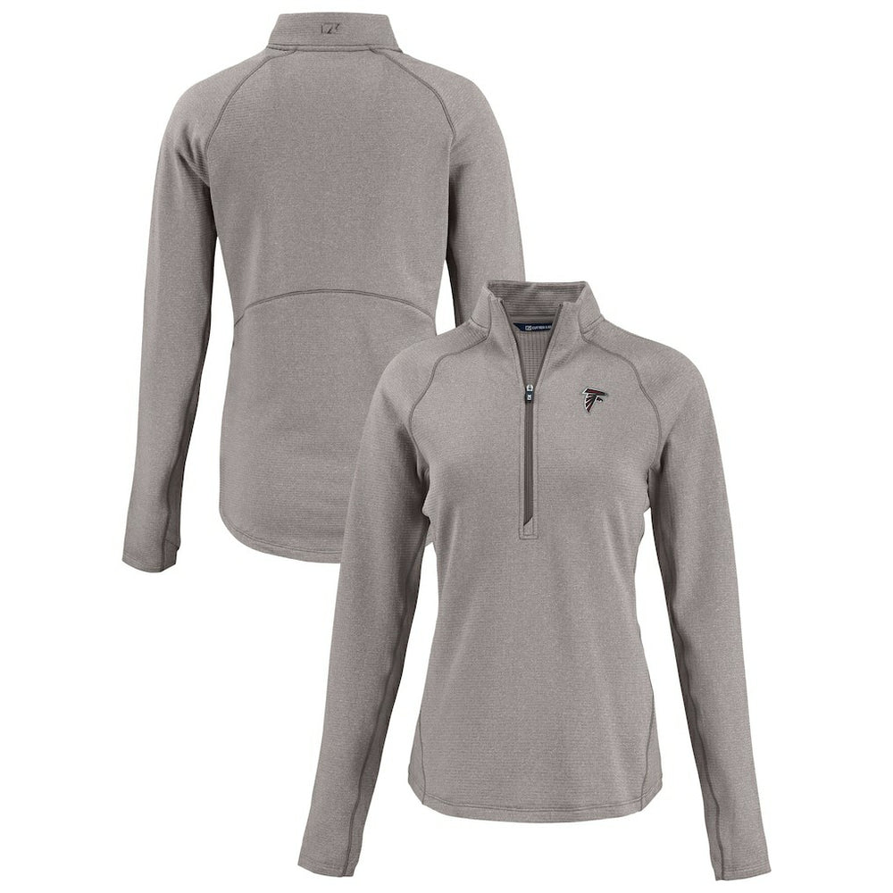 Atlanta Falcons Cutter & Buck Women's Peshastin Eco Fleece Recycled Tri-Blend Raglan Half-Zip Jacket Heather Gray