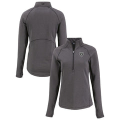 Las Vegas Raiders Cutter & Buck Women's Peshastin Eco Fleece Recycled Tri-Blend Raglan Half-Zip Jacket Heather Black