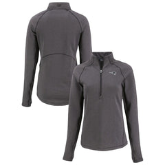 New England Patriots Cutter & Buck Women's Peshastin Eco Fleece Recycled Tri-Blend Raglan Half-Zip Jacket Heather Black