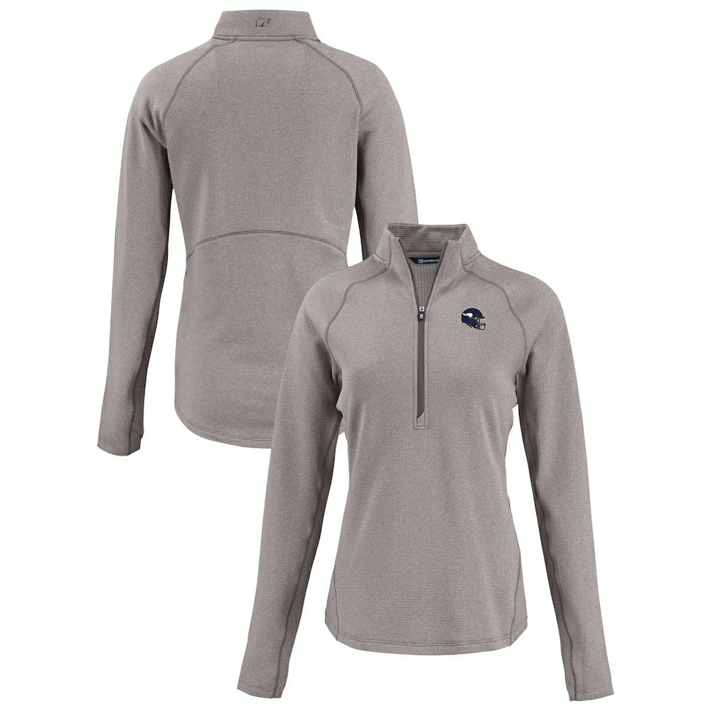 Minnesota Vikings Cutter & Buck Women's Peshastin Eco Fleece Recycled Tri-Blend Raglan Half-Zip Jacket Heather Gray
