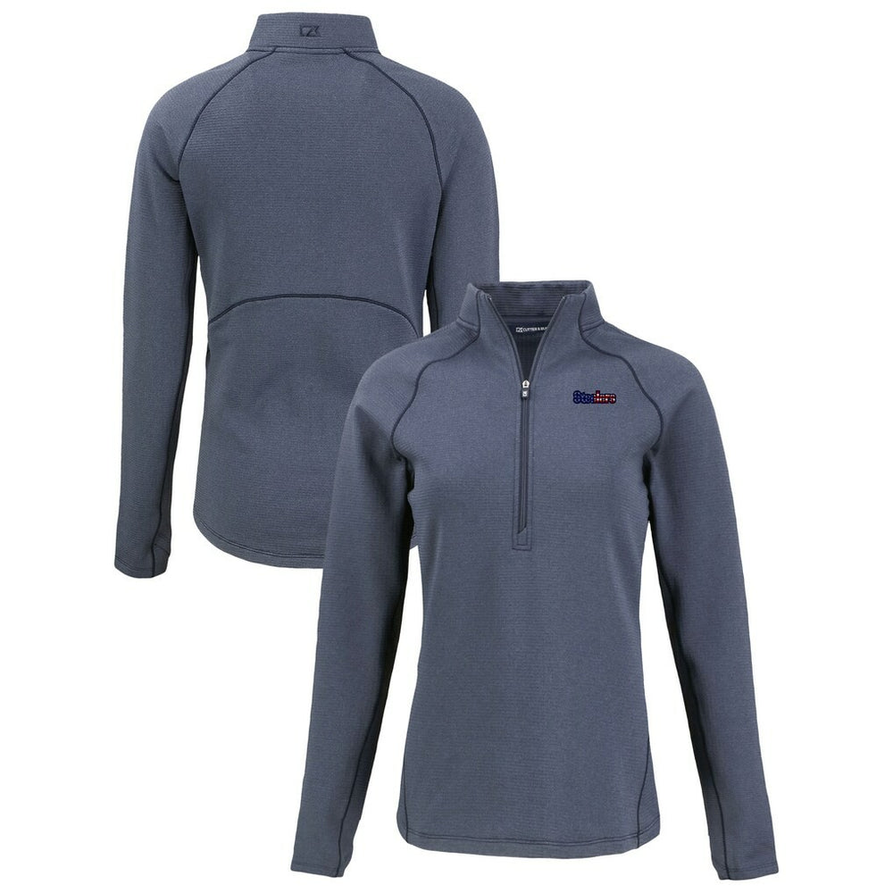 Pittsburgh Steelers Cutter & Buck Women's Americana Peshastin Eco Fleece Recycled Tri-Blend Raglan Half-Zip Jacket Heather Navy
