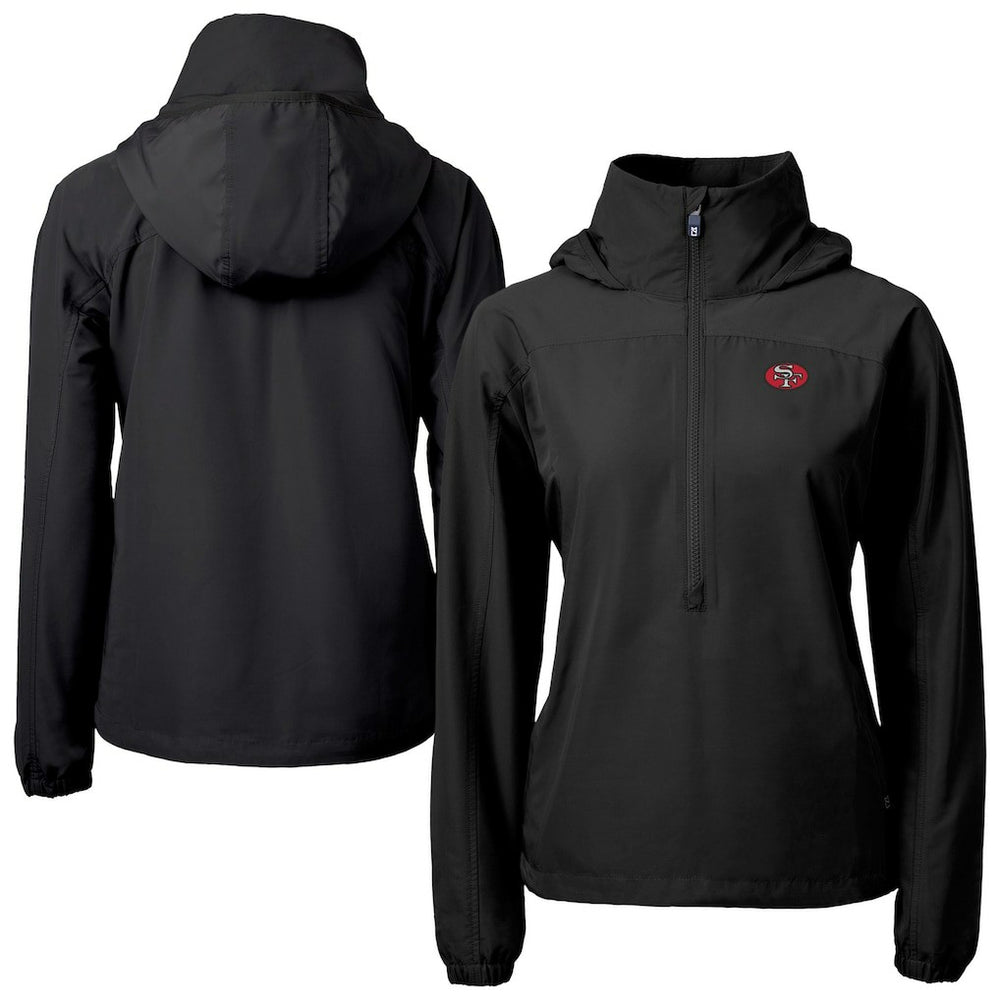 San Francisco 49ers Cutter & Buck Women's Charter Eco Recycled Half-Zip Hooded Anorak Jacket Black
