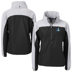 Detroit Lions Cutter & Buck Women's Charter Eco Recycled Half-Zip Hooded Anorak Jacket Black