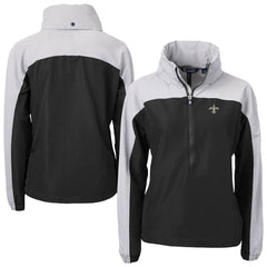 New Orleans Saints Cutter & Buck Women's Charter Eco Recycled Half-Zip Hooded Anorak Jacket Black