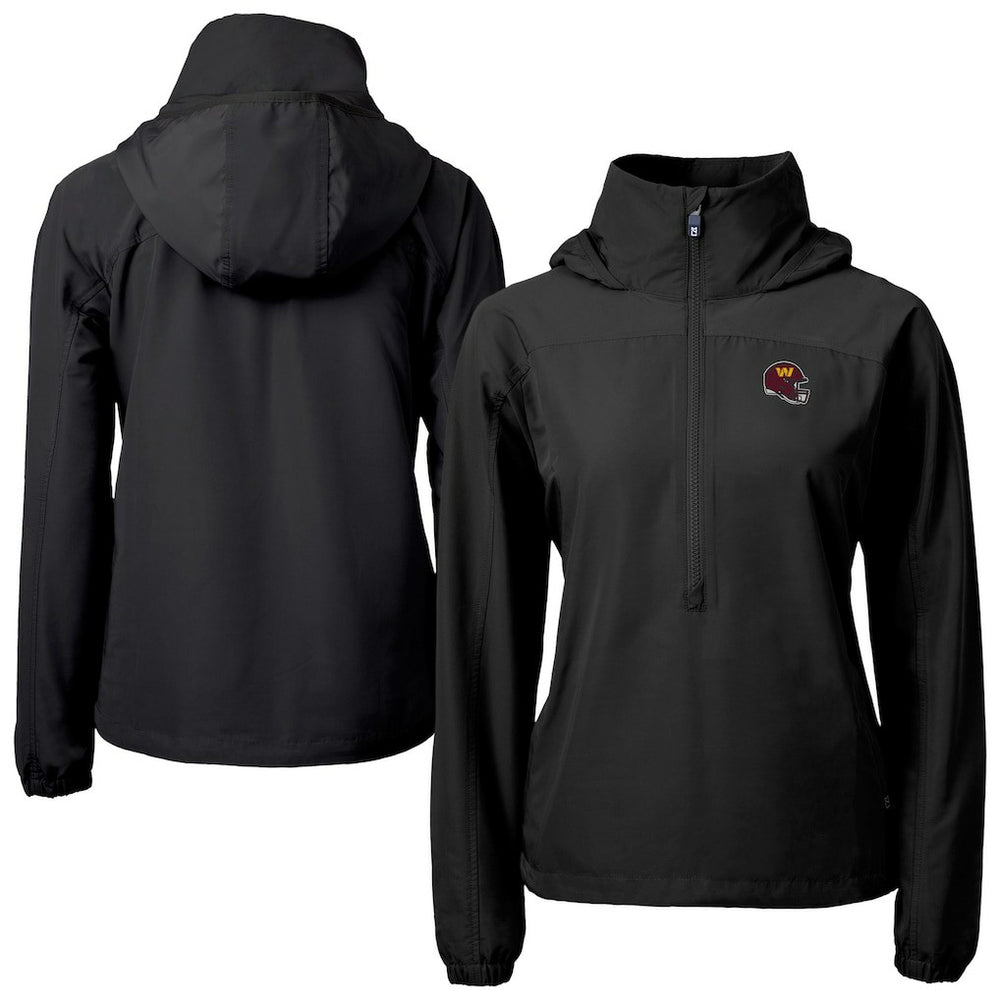 Washington Commanders Cutter & Buck Women's Charter Eco Recycled Half-Zip Hooded Anorak Jacket Black