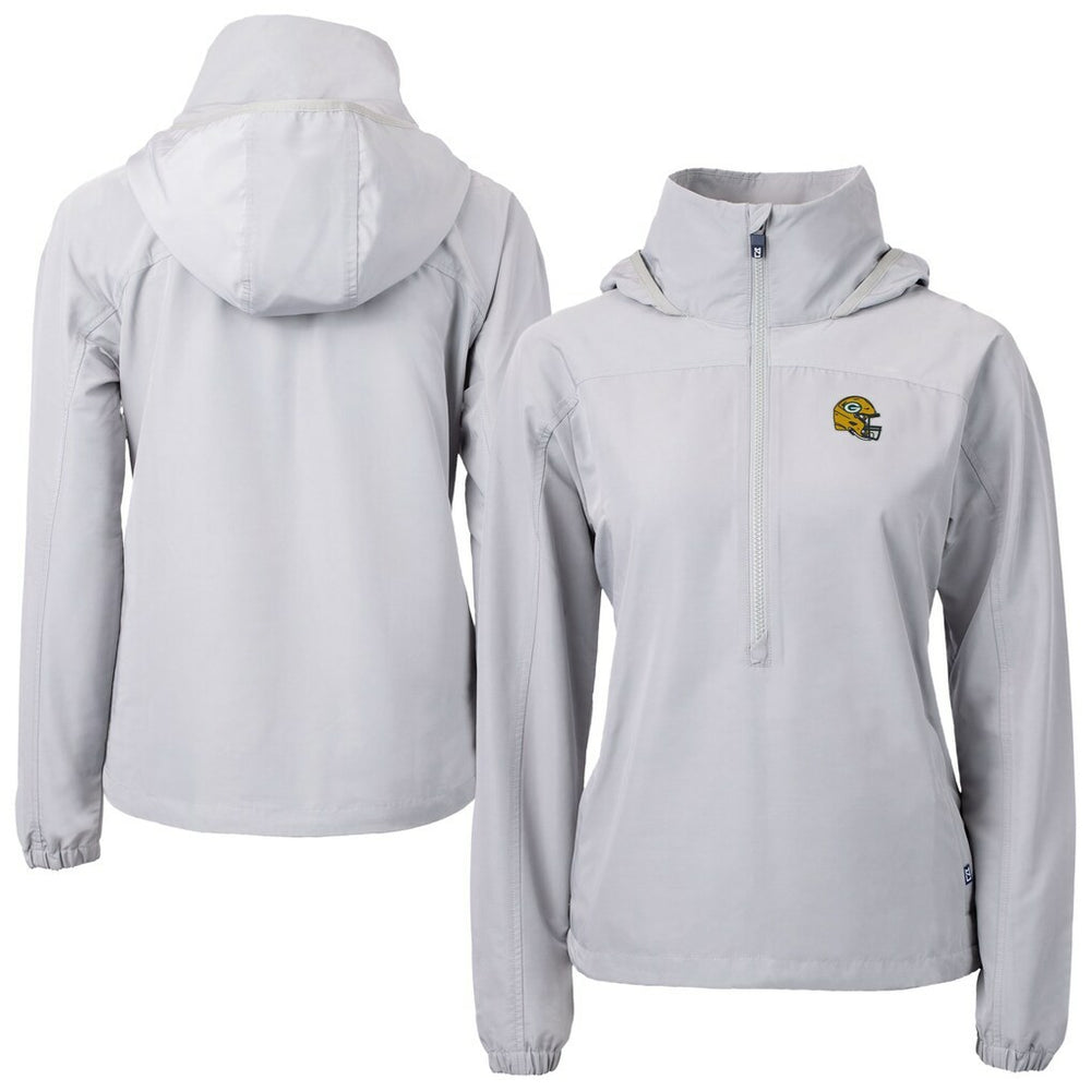 Green Bay Packers Cutter & Buck Women's Charter Eco Recycled Half-Zip Hooded Anorak Jacket Gray