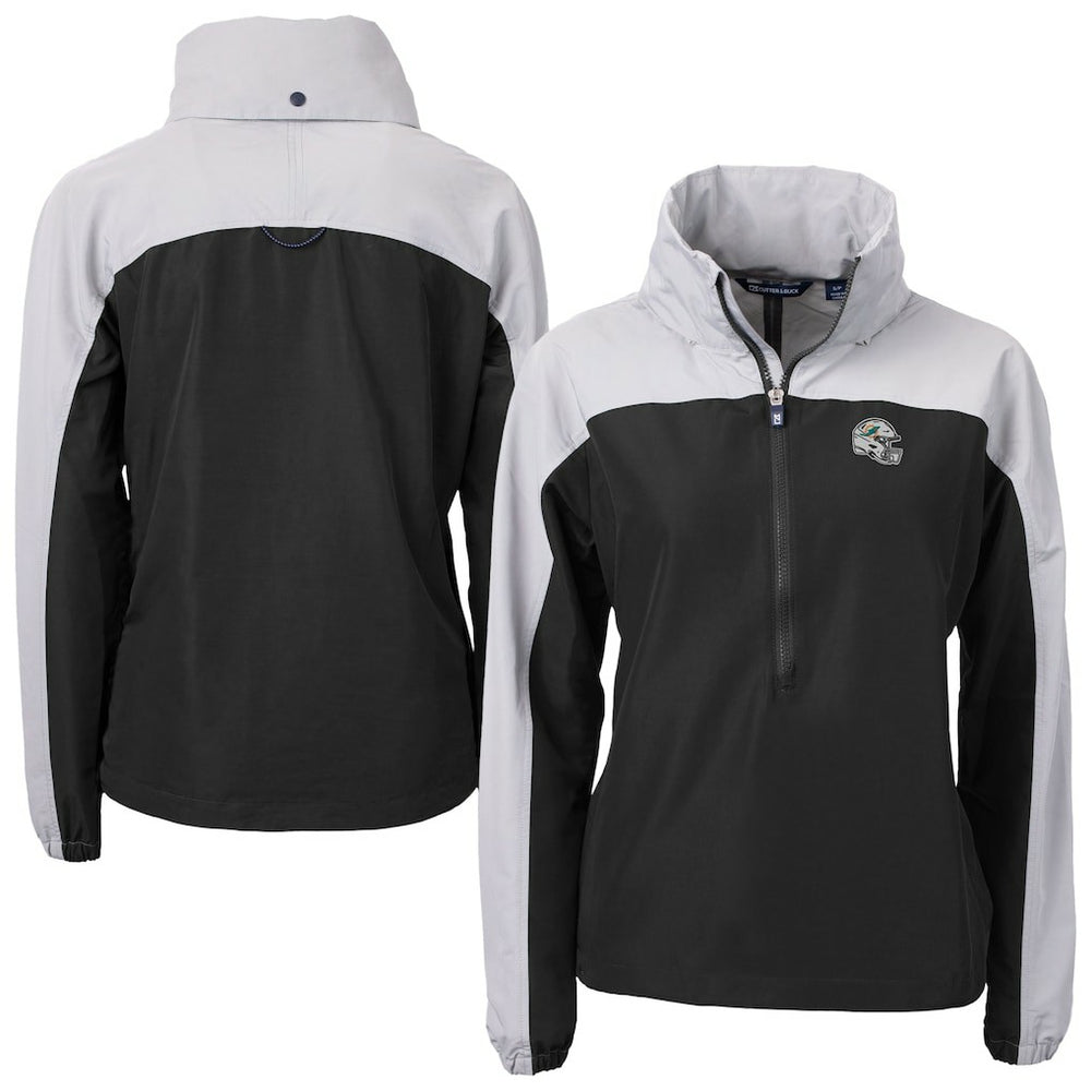 Miami Dolphins Cutter & Buck Women's Charter Eco Recycled Half-Zip Hooded Anorak Jacket Black