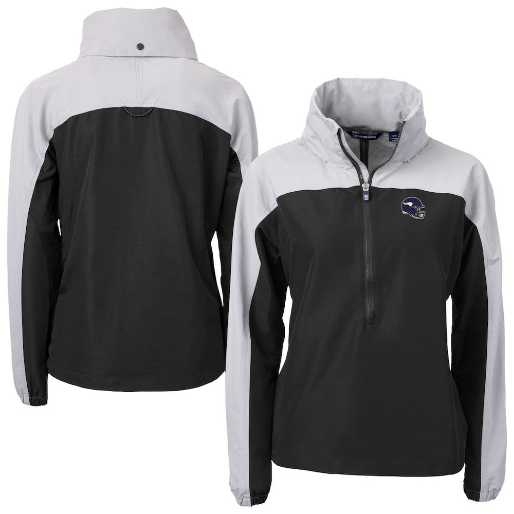 Minnesota Vikings Cutter & Buck Women's Charter Eco Recycled Half-Zip Hooded Anorak Jacket Black
