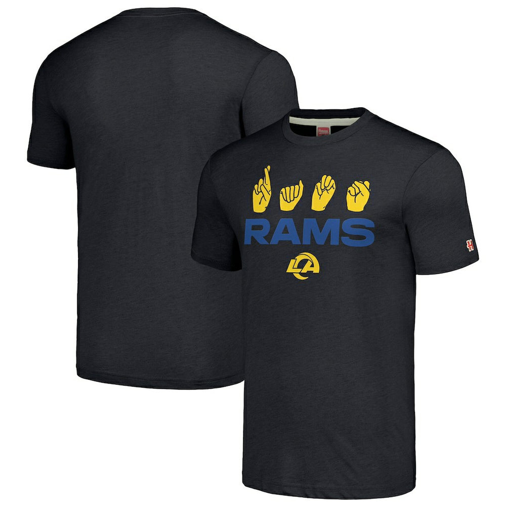 Los Angeles Rams Homage Unisex The NFL ASL Collection by Love Sign American Sign Language T-Shirt Charcoal