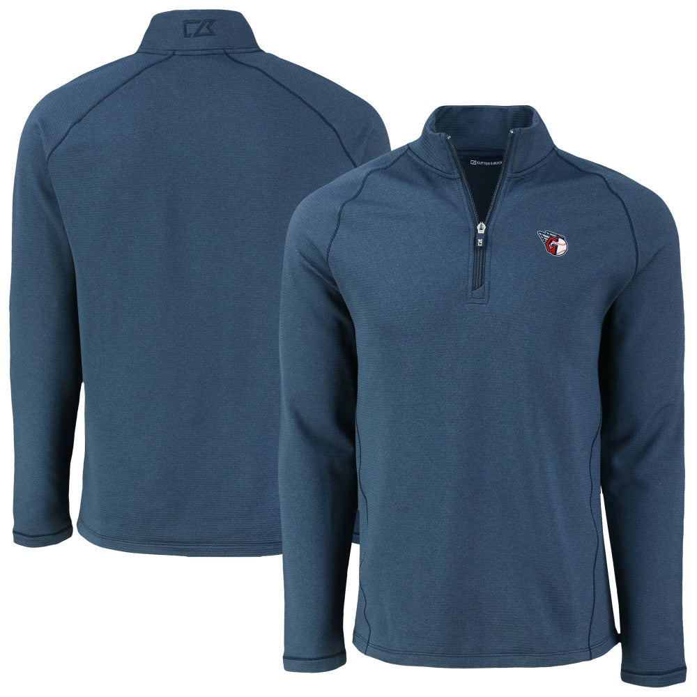 Cleveland Guardians Cutter & Buck Peshastin Eco Fleece Recycled Raglan Quarter-Zip Top - Heather Navy - MLB Sale