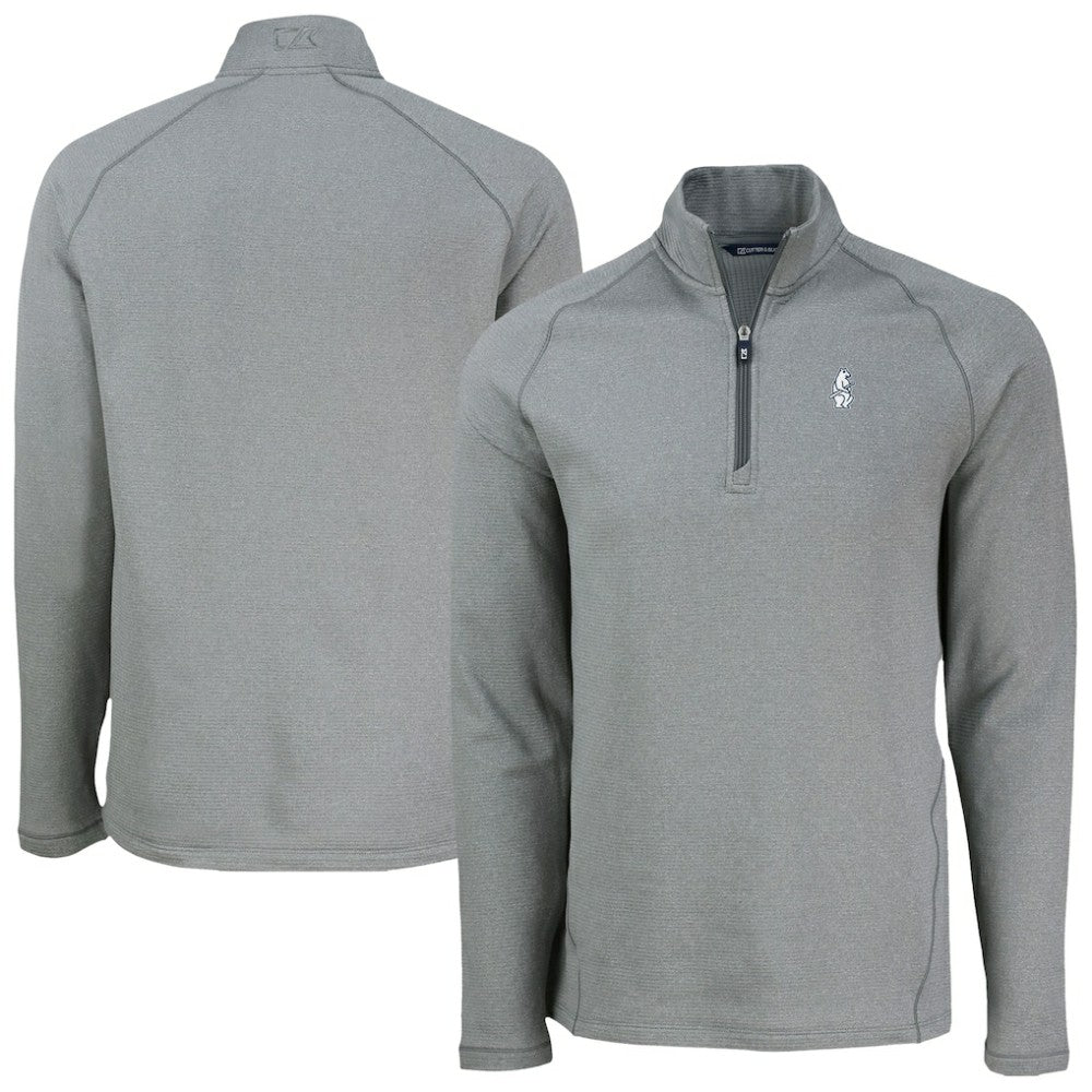 Chicago Cubs Cutter & Buck Peshastin Eco Fleece Recycled Raglan Quarter-Zip Top - Heather Gray - MLB Lifestyle
