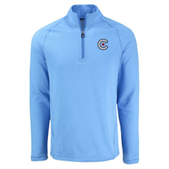 Chicago Cubs Cutter & Buck Peshastin Eco Fleece Recycled Raglan Quarter-Zip Top - Heather Light Blue - MLB Lifestyle