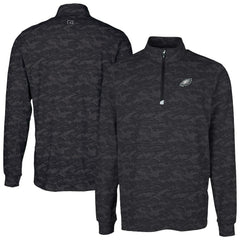 Philadelphia Eagles Cutter & Buck Traverse Camo Print Stretch Quarter-Zip Top Black
