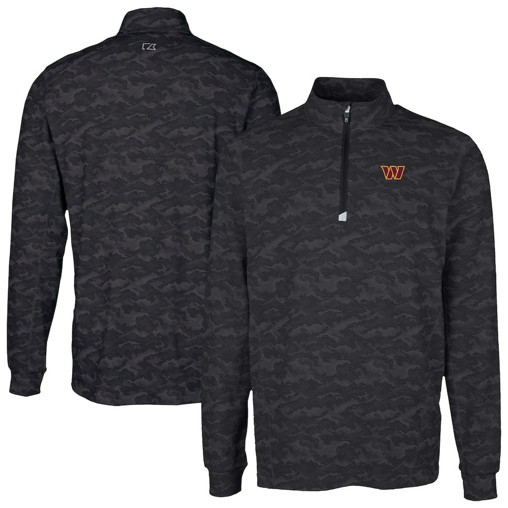 Washington Commanders Cutter & Buck Traverse Camo Print Stretch Quarter-Zip Top Black