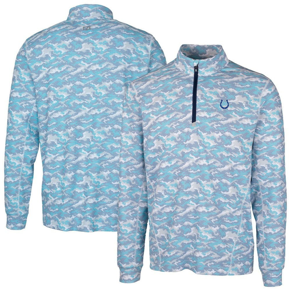 Indianapolis Colts Cutter & Buck Traverse Camo Print Stretch Quarter-Zip Pullover Top Blue