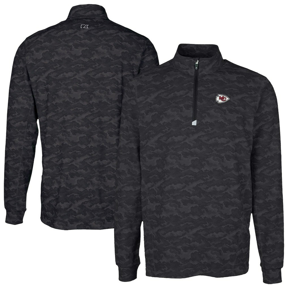 Kansas City Chiefs Cutter & Buck Traverse Camo Print Stretch Quarter-Zip Top Black