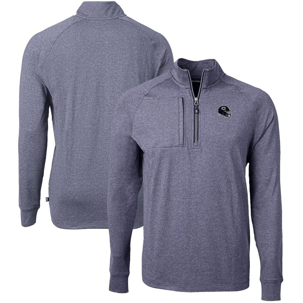 Chicago Bears Cutter & Buck Big & Tall Adapt Eco Raglan Quarter-Zip Jacket Heather Navy