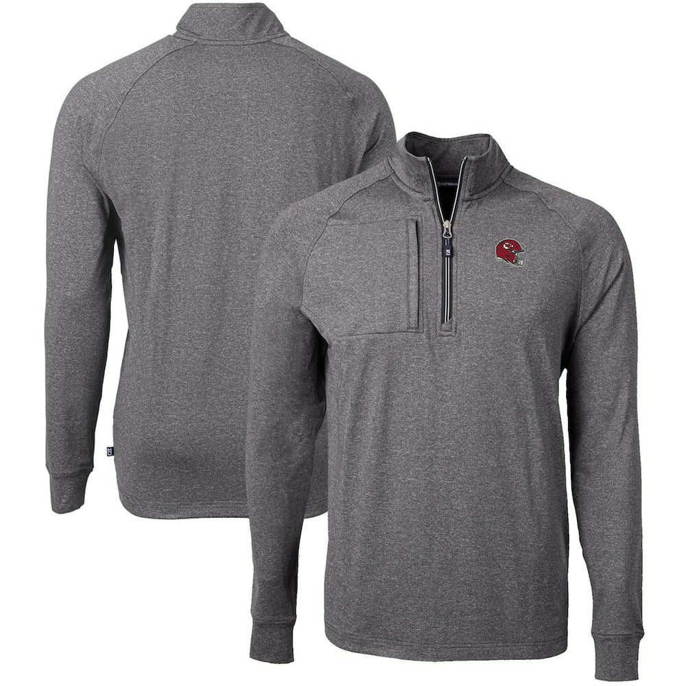 Kansas City Chiefs Cutter & Buck Big & Tall Adapt Eco Raglan Quarter-Zip Jacket Heather Black