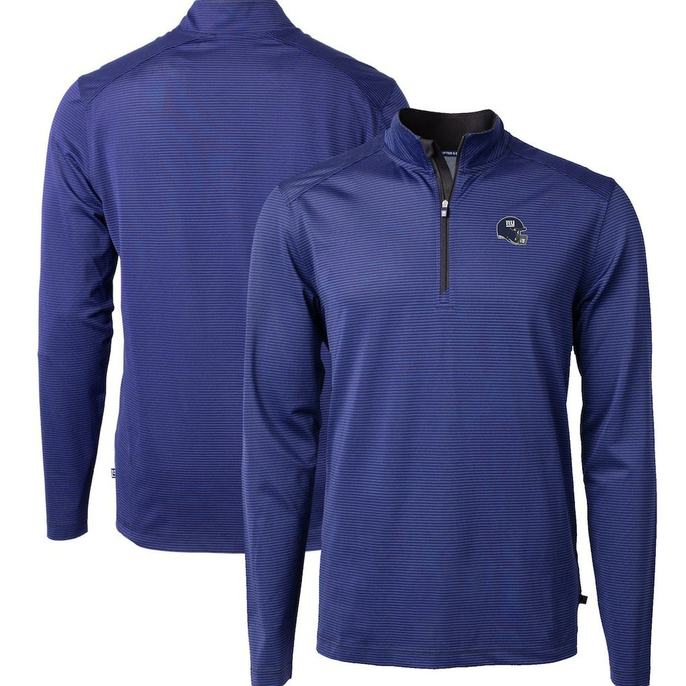 New York Giants Cutter & Buck Big & Tall Virtue Eco Pique Micro Stripe Tri-Blend Quarter-Zip Jacket Royal