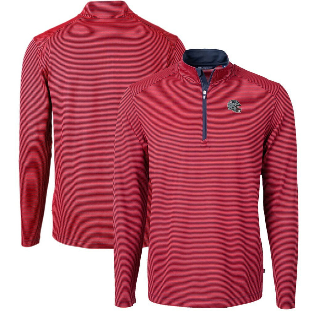 New England Patriots Cutter & Buck Big & Tall Virtue Eco Pique Micro Stripe Tri-Blend Quarter-Zip Jacket Red
