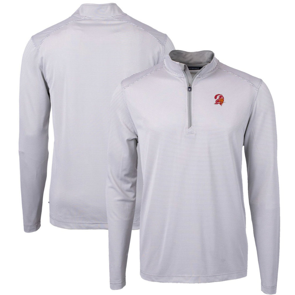 Tampa Bay Buccaneers Cutter & Buck Big & Tall Virtue Eco Pique Micro Stripe Tri-Blend Quarter-Zip Jacket Gray