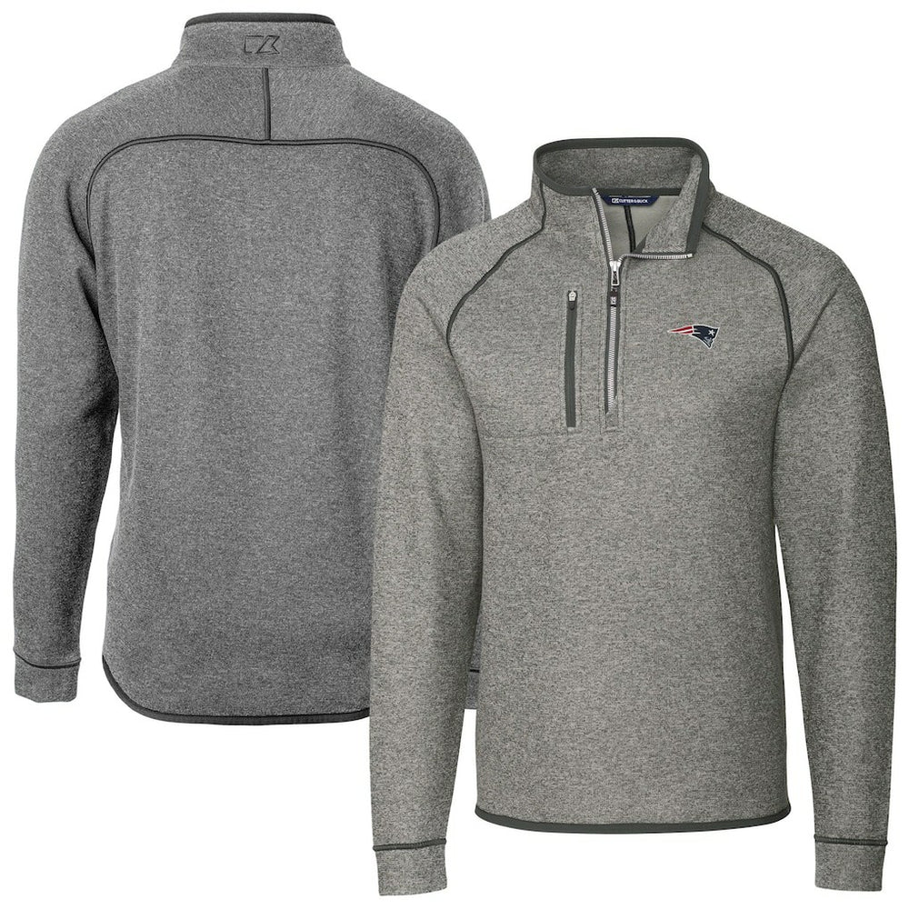 New England Patriots Cutter & Buck Big & Tall Mainsail Sweater-Knit Half-Zip Jacket Heather Gray