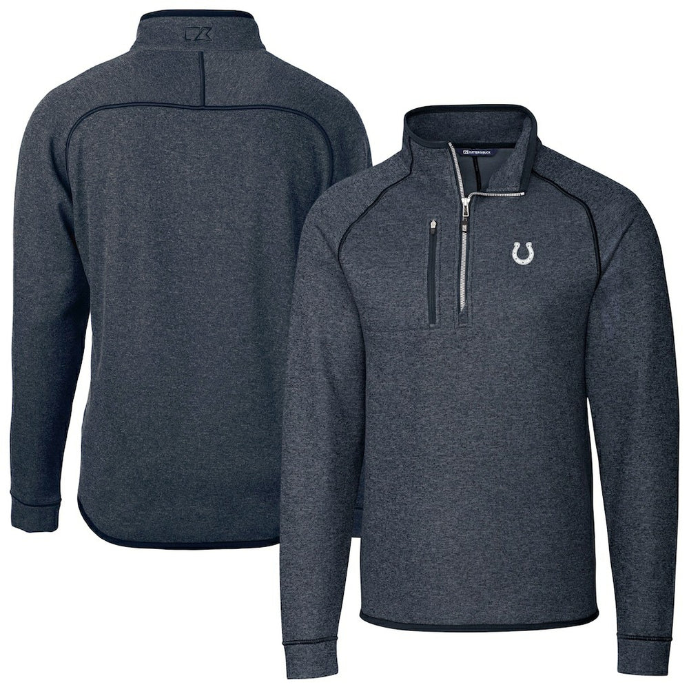 Indianapolis Colts Cutter & Buck Big & Tall Mainsail Sweater-Knit Half-Zip Jacket Heather Navy