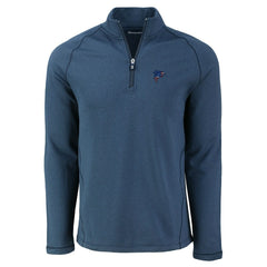 Atlanta Falcons Cutter & Buck Peshastin Eco Fleece Tri-Blend Raglan Recycled Quarter-Zip Jacket Heather Navy
