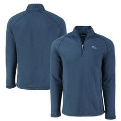 Denver Broncos Cutter & Buck Peshastin Eco Fleece Tri-Blend Raglan Recycled Quarter-Zip Jacket Heather Navy