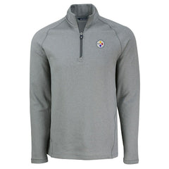 Pittsburgh Steelers Cutter & Buck Peshastin Eco Fleece Tri-Blend Raglan Recycled Quarter-Zip Jacket Heather Gray