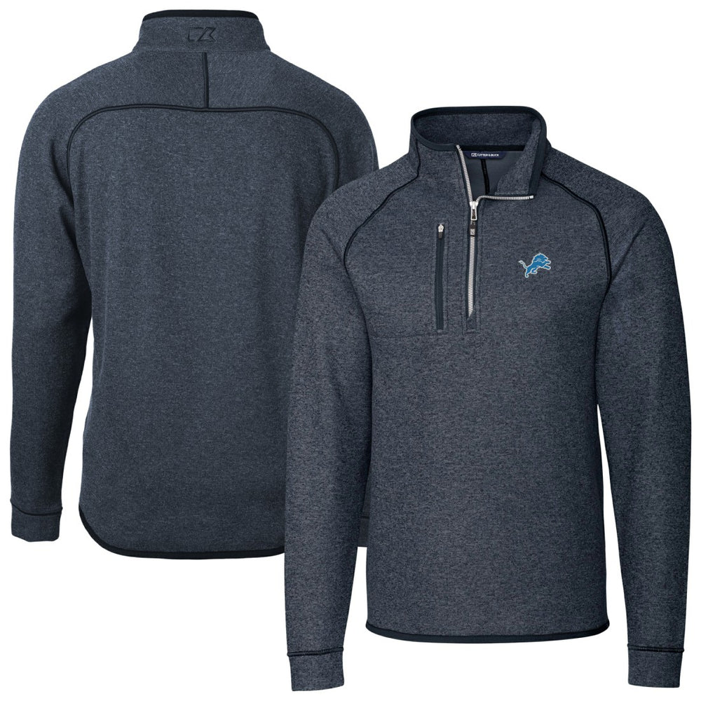 Detroit Lions Cutter & Buck Big & Tall Mainsail Sweater-Knit Raglan Half-Zip Jacket Heather Navy