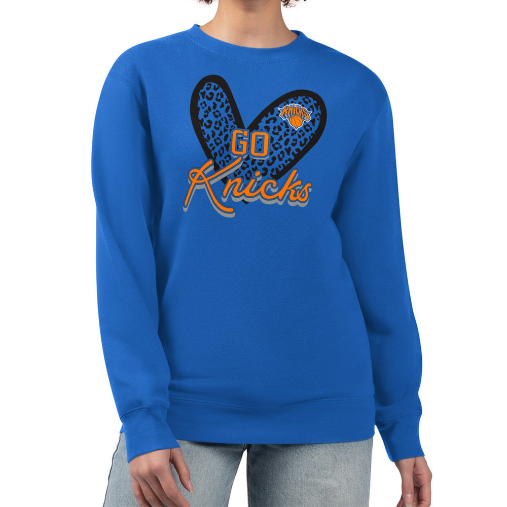 New York Knicks G-III 4Her by Carl Banks Women's Leopard Heart Fleece Pullover Sweatshirt Royal