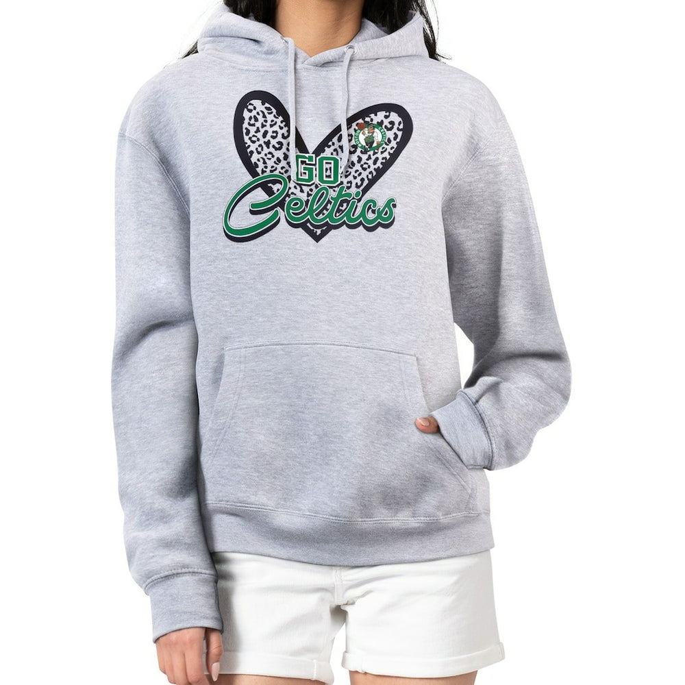 Boston Celtics G-III 4Her by Carl Banks Women's Leopard Heart Graphic Fleece Pullover Hoodie Heather Gray