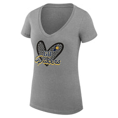 Indiana Pacers G-III 4Her by Carl Banks Women's Super-Slim Fit Lightweight Leopard Heart V-Neck T-Shirt Heather Gray