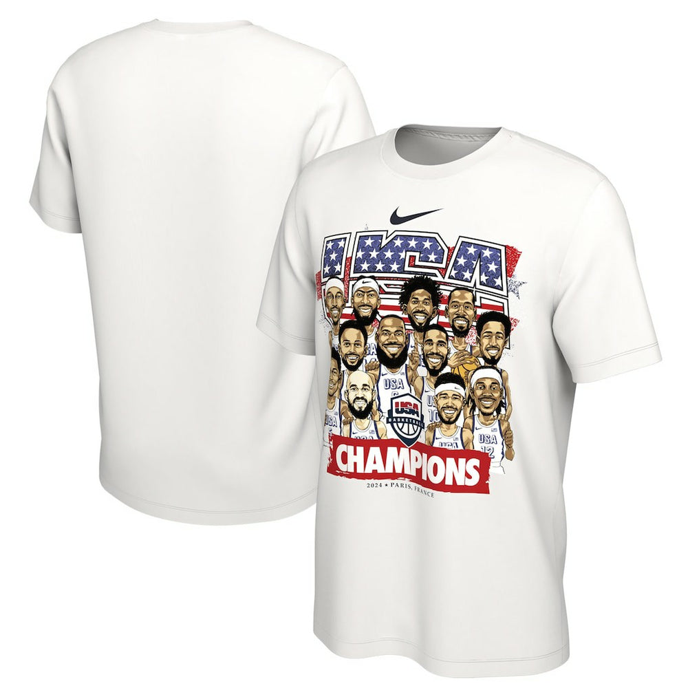 USA Men's Basketball Unisex 2024 Summer Olympics Gold Medal Team Caricature T-Shirt White | Nike outlet