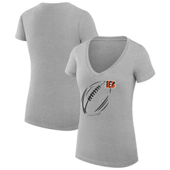 Cincinnati Bengals G-III 4Her by Carl Banks Women's Super-Slim Fit Lightweight Subtle Football V-Neck T-Shirt Heather Gray