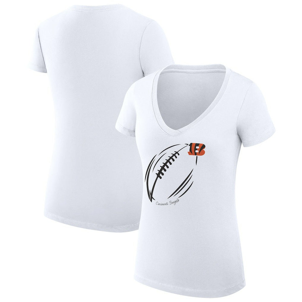 Cincinnati Bengals G-III 4Her by Carl Banks Women's Super-Slim Fit Lightweight Subtle Football V-Neck T-Shirt White