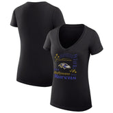 Baltimore Ravens G-III 4Her by Carl Banks Women's Super-Slim Fit Lightweight Collage Team V-Neck T-Shirt Black