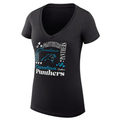 Carolina Panthers G-III 4Her by Carl Banks Women's Super-Slim Fit Lightweight Collage Team V-Neck T-Shirt Black