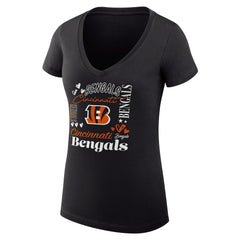 Cincinnati Bengals G-III 4Her by Carl Banks Women's Super-Slim Fit Lightweight Collage Team V-Neck T-Shirt Black