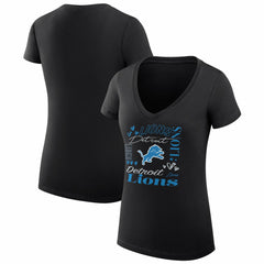 Detroit Lions G-III 4Her by Carl Banks Women's Super-Slim Fit Lightweight Collage Team V-Neck T-Shirt Black