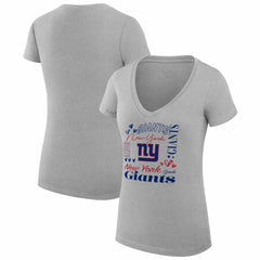 New York Giants G-III 4Her by Carl Banks Women's Super-Slim Fit Lightweight Collage Team V-Neck T-Shirt Heather Gray