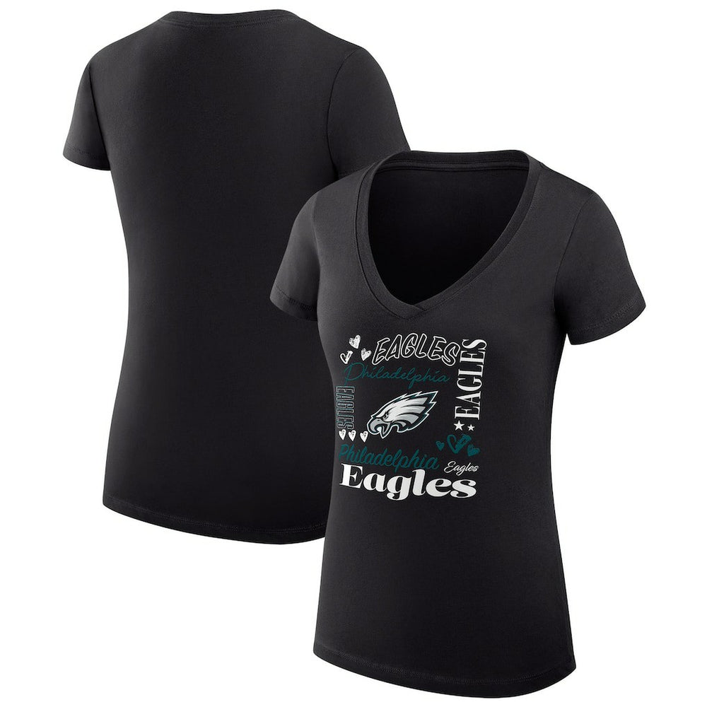 Philadelphia Eagles G-III 4Her by Carl Banks Women's Super-Slim Fit Lightweight Collage Team V-Neck T-Shirt Black