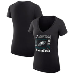 Philadelphia Eagles G-III 4Her by Carl Banks Women's Super-Slim Fit Lightweight Collage Team V-Neck T-Shirt Black