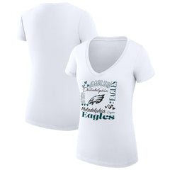 Philadelphia Eagles G-III 4Her by Carl Banks Women's Super-Slim Fit Lightweight Collage Team V-Neck T-Shirt White