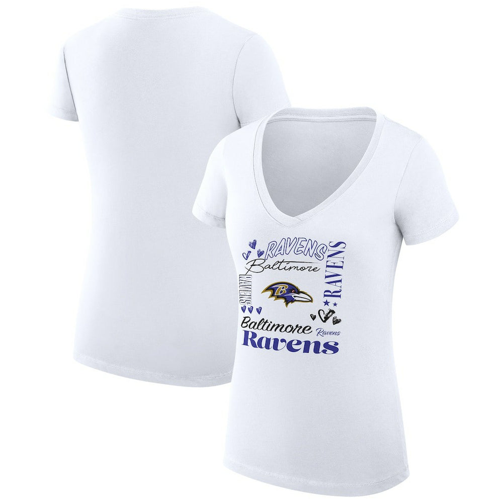 Baltimore Ravens G-III 4Her by Carl Banks Women's Super-Slim Fit Lightweight Collage Team V-Neck T-Shirt White