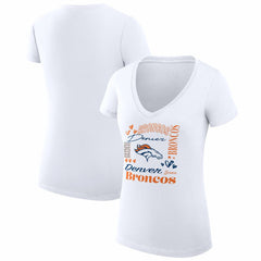 Denver Broncos G-III 4Her by Carl Banks Women's Super-Slim Fit Lightweight Collage Team V-Neck T-Shirt White