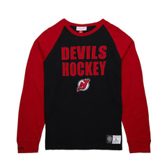 New Jersey Devils Mitchell & Ness Legendary Slub Raglan Long Sleeve T-Shirt - Black/Red - NHL 202122439