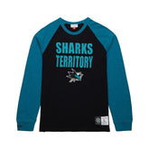 San Jose Sharks Mitchell & Ness Legendary Slub Raglan Long Sleeve T-Shirt - Black/Teal - NHL 202122440